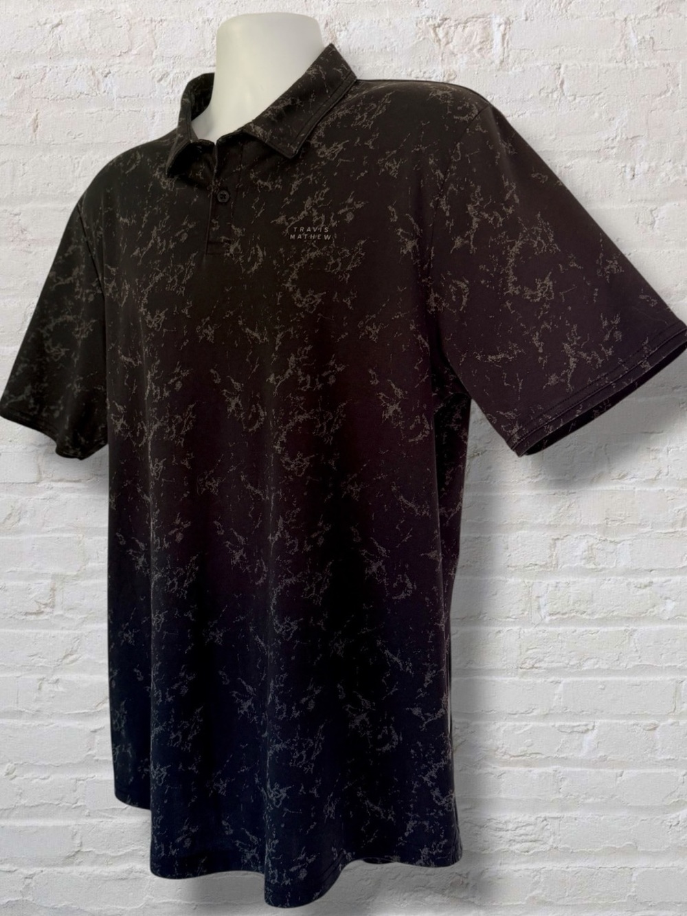 TravisMathew Warmer Tides Golf Polo XL Black Gray Marble Print 1MAA266